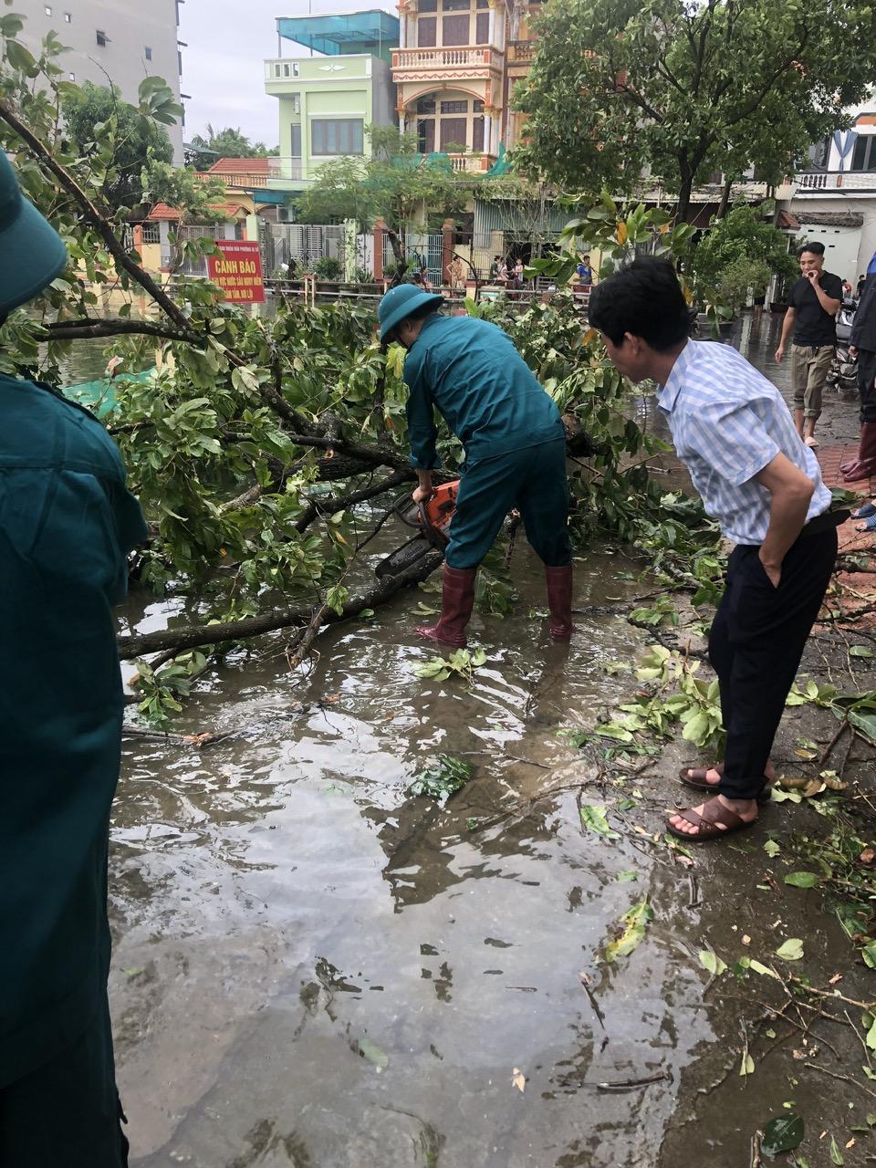 UBND phường Dị Sử huy động lực lượng, phương tiện tích cực khắc phục hậu quả của cơn bão số 3