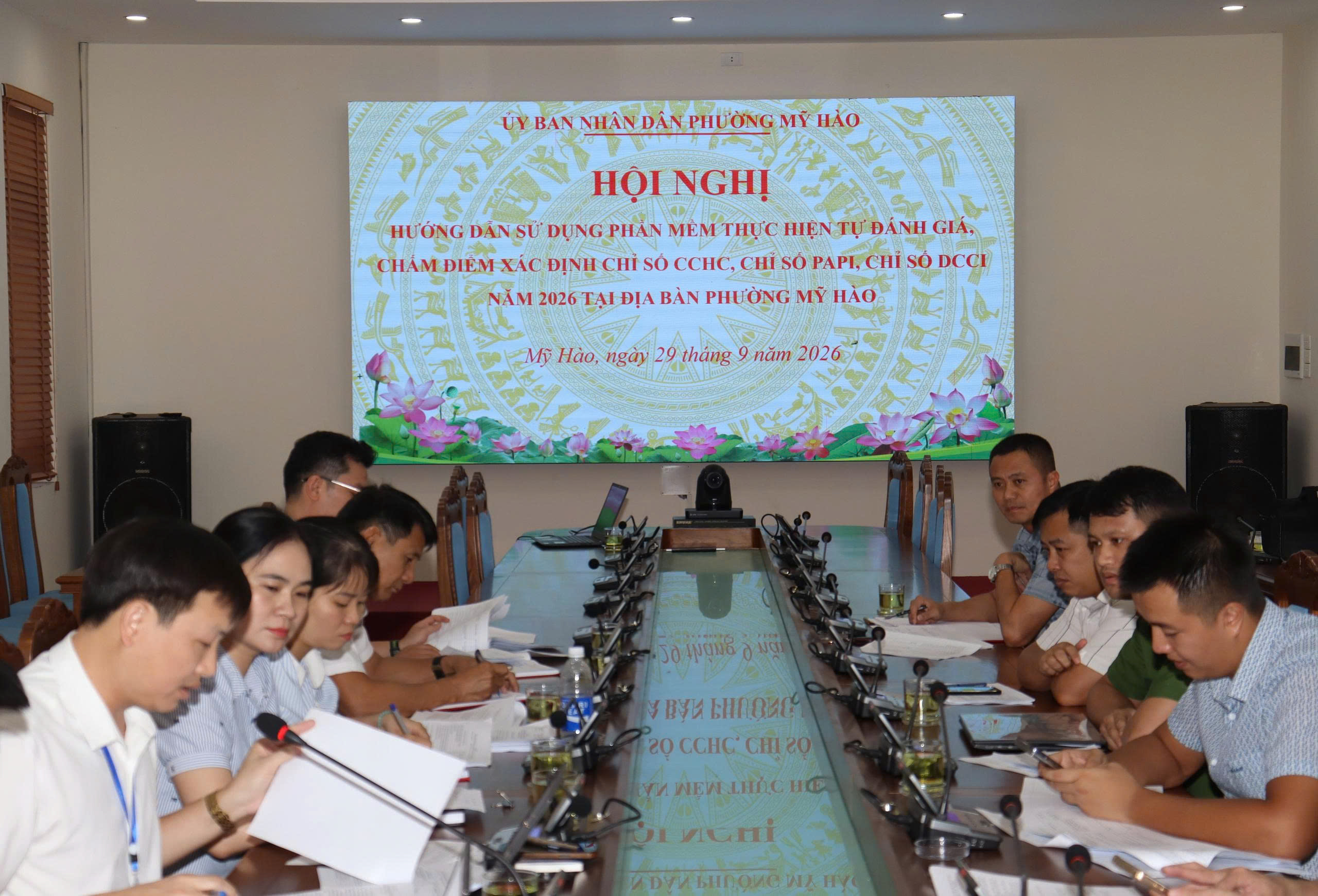 Hội nghị hướng dẫn sử dụng phần mềm thực hiện tự đánh giá, chấm điểm xác định chỉ số CCHC, chỉ số PAPI, chỉ số DCCI năm 2026 trên địa bàn phường Mỹ Hào